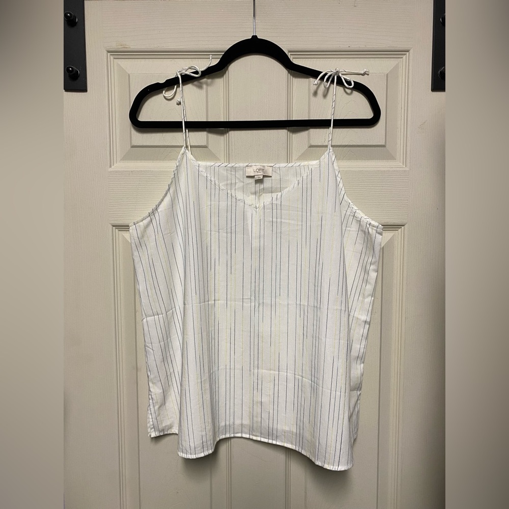 Women’s White LOFT Tank Top with Vertical Stripes